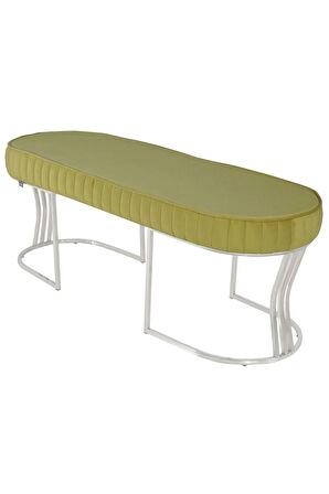 Viego Silver Striped Bench Lüks Metal Gümüş Ayak, Chester Model Yatak Ucu Hardal Puf