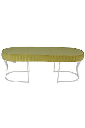 Viego Silver Striped Bench Lüks Metal Gümüş Ayak, Chester Model Yatak Ucu Hardal Puf