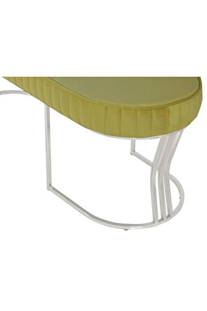 Viego Silver Striped Bench Lüks Metal Gümüş Ayak, Chester Model Yatak Ucu Hardal Puf