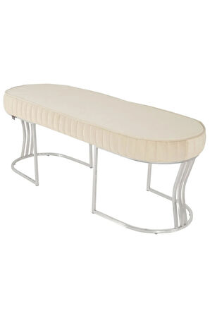 Viego Silver Striped Bench Lüks Metal Gümüş Ayak, Chester Model Yatak Ucu Krem Puf