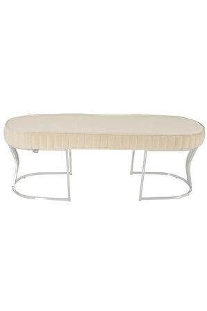 Viego Silver Striped Bench Lüks Metal Gümüş Ayak, Chester Model Yatak Ucu Krem Puf