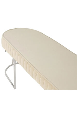 Viego Silver Striped Bench Lüks Metal Gümüş Ayak, Chester Model Yatak Ucu Krem Puf