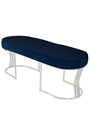 Viego Silver Striped Bench Lüks Metal Gümüş Ayak, Chester Model Yatak Ucu Mavi Puf