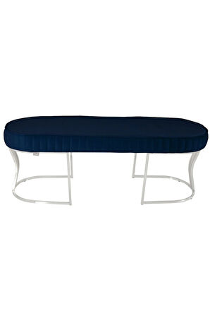 Viego Silver Striped Bench Lüks Metal Gümüş Ayak, Chester Model Yatak Ucu Mavi Puf