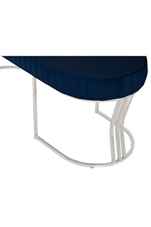 Viego Silver Striped Bench Lüks Metal Gümüş Ayak, Chester Model Yatak Ucu Mavi Puf
