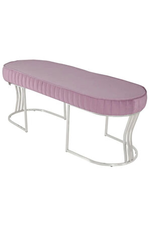 Viego Silver Striped Bench Lüks Metal Gümüş Ayak, Chester Model Yatak Ucu Pembe Puf
