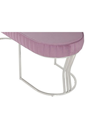 Viego Silver Striped Bench Lüks Metal Gümüş Ayak, Chester Model Yatak Ucu Pembe Puf