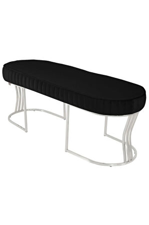 Viego Silver Striped Bench Lüks Metal Gümüş Ayak, Chester Model Yatak Ucu Siyah Puf