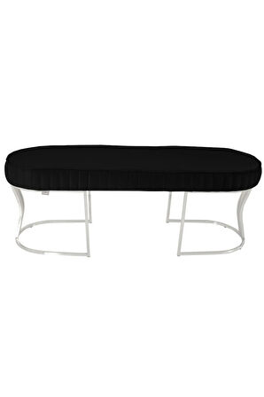 Viego Silver Striped Bench Lüks Metal Gümüş Ayak, Chester Model Yatak Ucu Siyah Puf