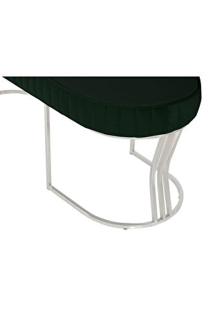 Viego Silver Striped Bench Lüks Metal Gümüş Ayak, Chester Model Yatak Ucu Yeşil Puf