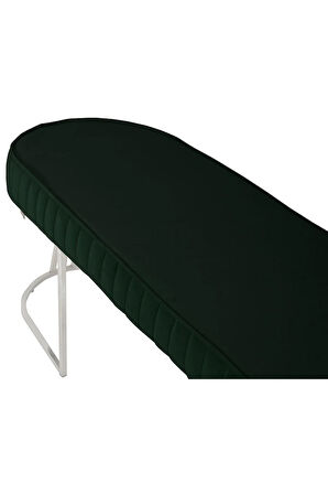 Viego Silver Striped Bench Lüks Metal Gümüş Ayak, Chester Model Yatak Ucu Yeşil Puf