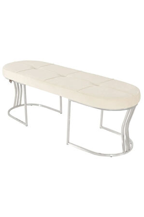 Viego Silver Exclusive Bench Lüks Metal Gümüş Ayak, Chester Model Yatak Ucu Beyaz Puf