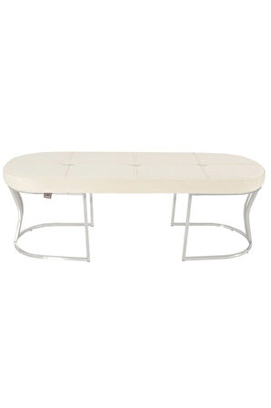 Viego Silver Exclusive Bench Lüks Metal Gümüş Ayak, Chester Model Yatak Ucu Beyaz Puf