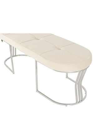 Viego Silver Exclusive Bench Lüks Metal Gümüş Ayak, Chester Model Yatak Ucu Beyaz Puf