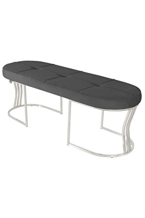 Viego Silver Exclusive Bench Lüks Metal Gümüş Ayak, Chester Model Yatak Ucu Gri Puf