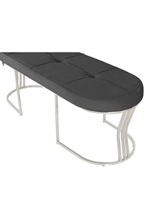 Viego Silver Exclusive Bench Lüks Metal Gümüş Ayak, Chester Model Yatak Ucu Gri Puf