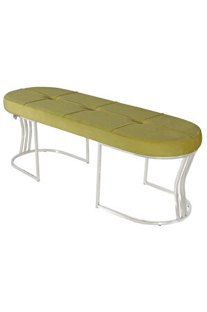 Viego Silver Exclusive Bench Lüks Metal Gümüş Ayak, Chester Model Yatak Ucu Hardal Puf