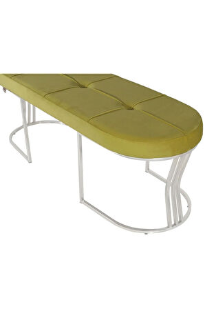 Viego Silver Exclusive Bench Lüks Metal Gümüş Ayak, Chester Model Yatak Ucu Hardal Puf