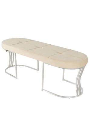 Viego Silver Exclusive Bench Lüks Metal Gümüş Ayak, Chester Model Yatak Ucu Krem Puf