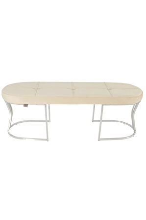 Viego Silver Exclusive Bench Lüks Metal Gümüş Ayak, Chester Model Yatak Ucu Krem Puf