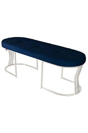 Viego Silver Exclusive Bench Lüks Metal Gümüş Ayak, Chester Model Yatak Ucu Mavi Puf