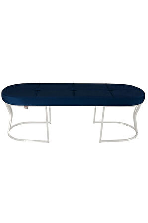 Viego Silver Exclusive Bench Lüks Metal Gümüş Ayak, Chester Model Yatak Ucu Mavi Puf