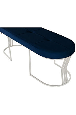 Viego Silver Exclusive Bench Lüks Metal Gümüş Ayak, Chester Model Yatak Ucu Mavi Puf