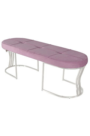Viego Silver Exclusive Bench Lüks Metal Gümüş Ayak, Chester Model Yatak Ucu Pembe Puf