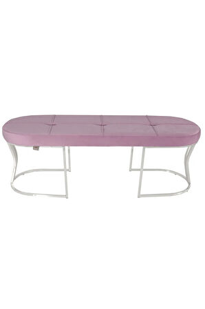 Viego Silver Exclusive Bench Lüks Metal Gümüş Ayak, Chester Model Yatak Ucu Pembe Puf