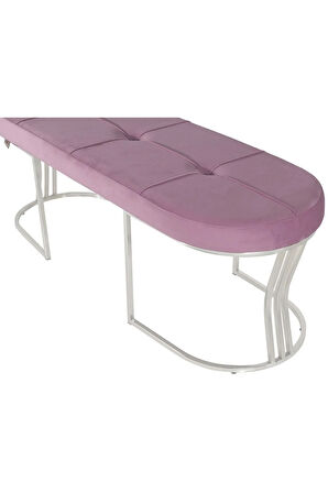 Viego Silver Exclusive Bench Lüks Metal Gümüş Ayak, Chester Model Yatak Ucu Pembe Puf