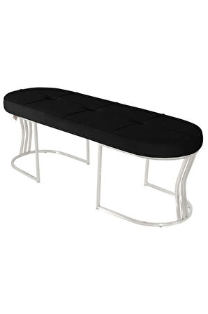 Viego Silver Exclusive Bench Lüks Metal Gümüş Ayak, Chester Model Yatak Ucu Siyah Puf