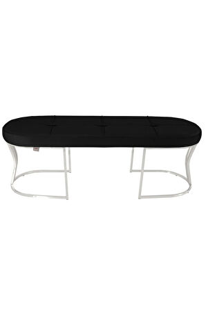 Viego Silver Exclusive Bench Lüks Metal Gümüş Ayak, Chester Model Yatak Ucu Siyah Puf