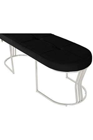 Viego Silver Exclusive Bench Lüks Metal Gümüş Ayak, Chester Model Yatak Ucu Siyah Puf