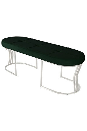 Viego Silver Exclusive Bench Lüks Metal Gümüş Ayak, Chester Model Yatak Ucu Yeşil Puf