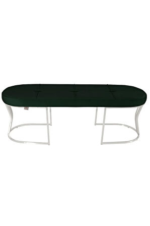 Viego Silver Exclusive Bench Lüks Metal Gümüş Ayak, Chester Model Yatak Ucu Yeşil Puf