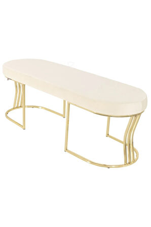 Viego Gold Smooth Bench Lüks Metal Gold Ayak, Chester Model Yatak Ucu Beyaz Puf