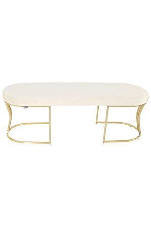 Viego Gold Smooth Bench Lüks Metal Gold Ayak, Chester Model Yatak Ucu Beyaz Puf