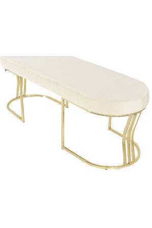 Viego Gold Smooth Bench Lüks Metal Gold Ayak, Chester Model Yatak Ucu Beyaz Puf