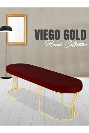 Viego Gold Smooth Bench Lüks Metal Gold Ayak, Chester Model Yatak Ucu Bordo Puf