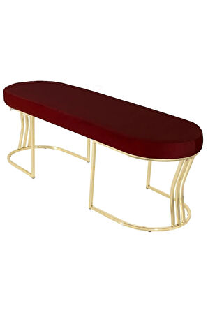 Viego Gold Smooth Bench Lüks Metal Gold Ayak, Chester Model Yatak Ucu Bordo Puf