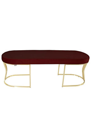 Viego Gold Smooth Bench Lüks Metal Gold Ayak, Chester Model Yatak Ucu Bordo Puf