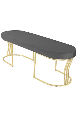 Viego Gold Smooth Bench Lüks Metal Gold Ayak, Chester Model Yatak Ucu Gri Puf