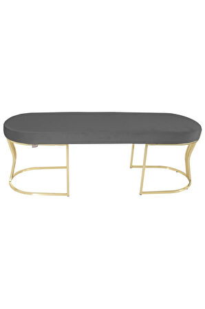 Viego Gold Smooth Bench Lüks Metal Gold Ayak, Chester Model Yatak Ucu Gri Puf