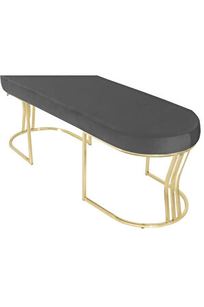 Viego Gold Smooth Bench Lüks Metal Gold Ayak, Chester Model Yatak Ucu Gri Puf