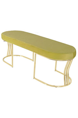 Viego Gold Smooth Bench Lüks Metal Gold Ayak, Chester Model Yatak Ucu Hardal Puf
