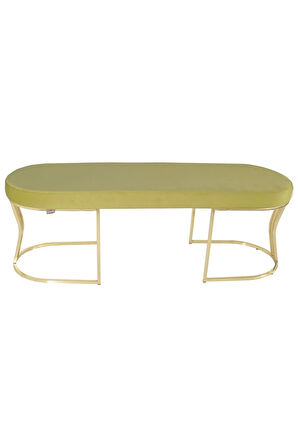 Viego Gold Smooth Bench Lüks Metal Gold Ayak, Chester Model Yatak Ucu Hardal Puf