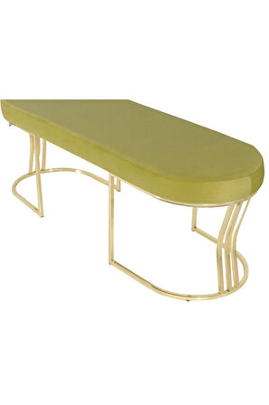 Viego Gold Smooth Bench Lüks Metal Gold Ayak, Chester Model Yatak Ucu Hardal Puf