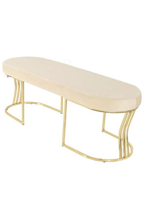 Viego Gold Smooth Bench Lüks Metal Gold Ayak, Chester Model Yatak Ucu Krem Puf
