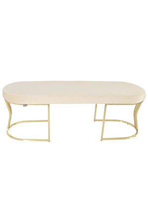 Viego Gold Smooth Bench Lüks Metal Gold Ayak, Chester Model Yatak Ucu Krem Puf