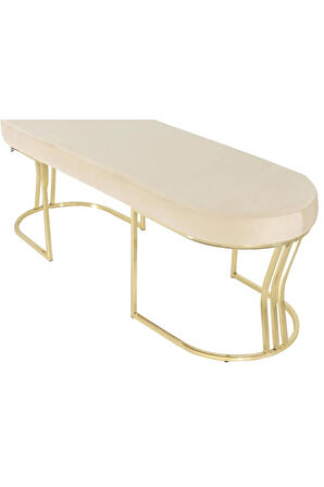 Viego Gold Smooth Bench Lüks Metal Gold Ayak, Chester Model Yatak Ucu Krem Puf
